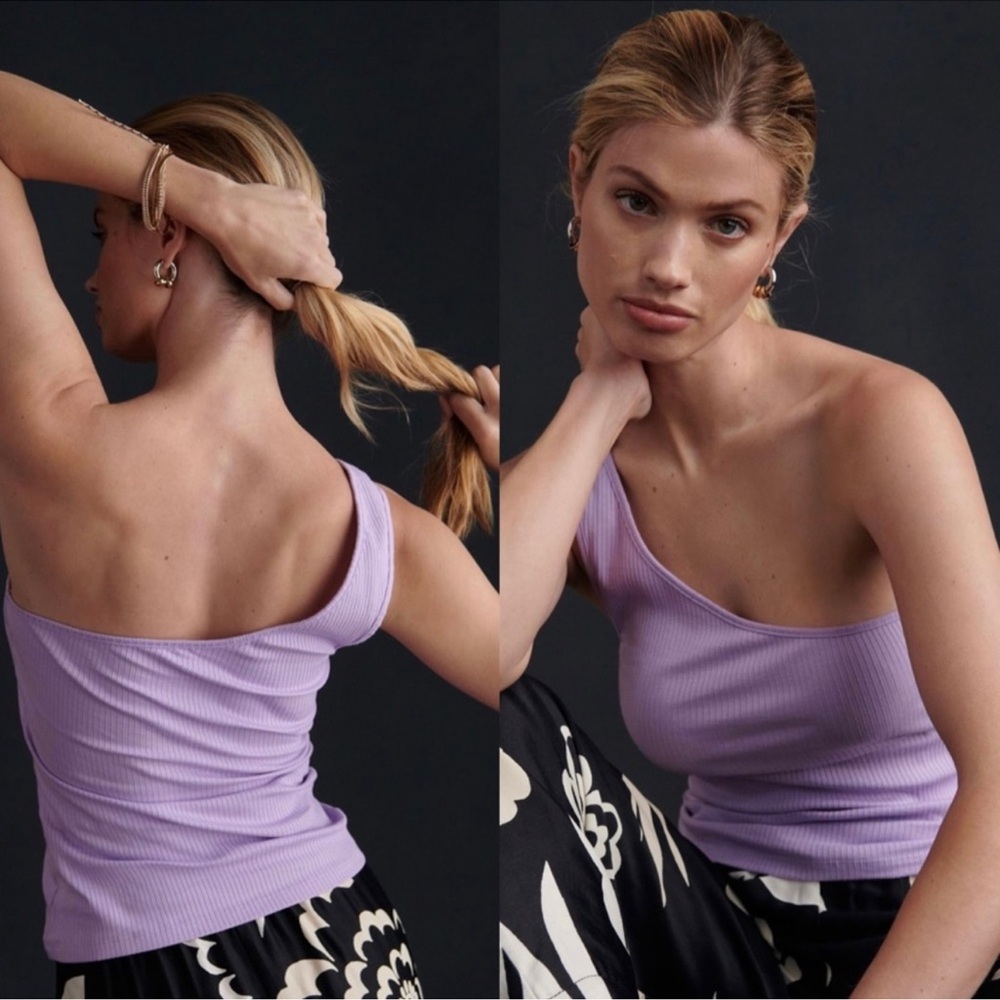 Anthropologie purple one shoulder ribbed top